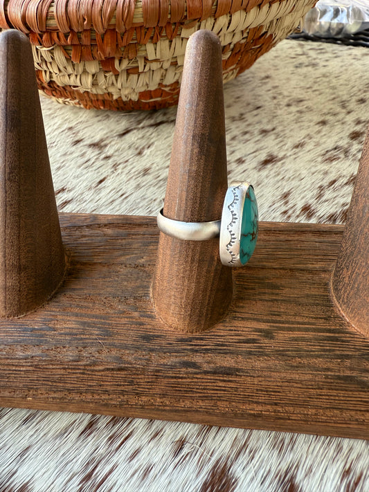 Royston Stamped Turquoise Ring Size 7.5