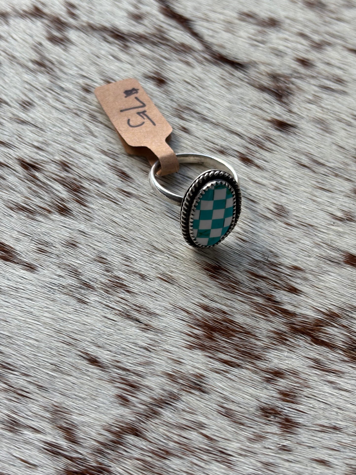 Blue Checkered Ring Size 7.5