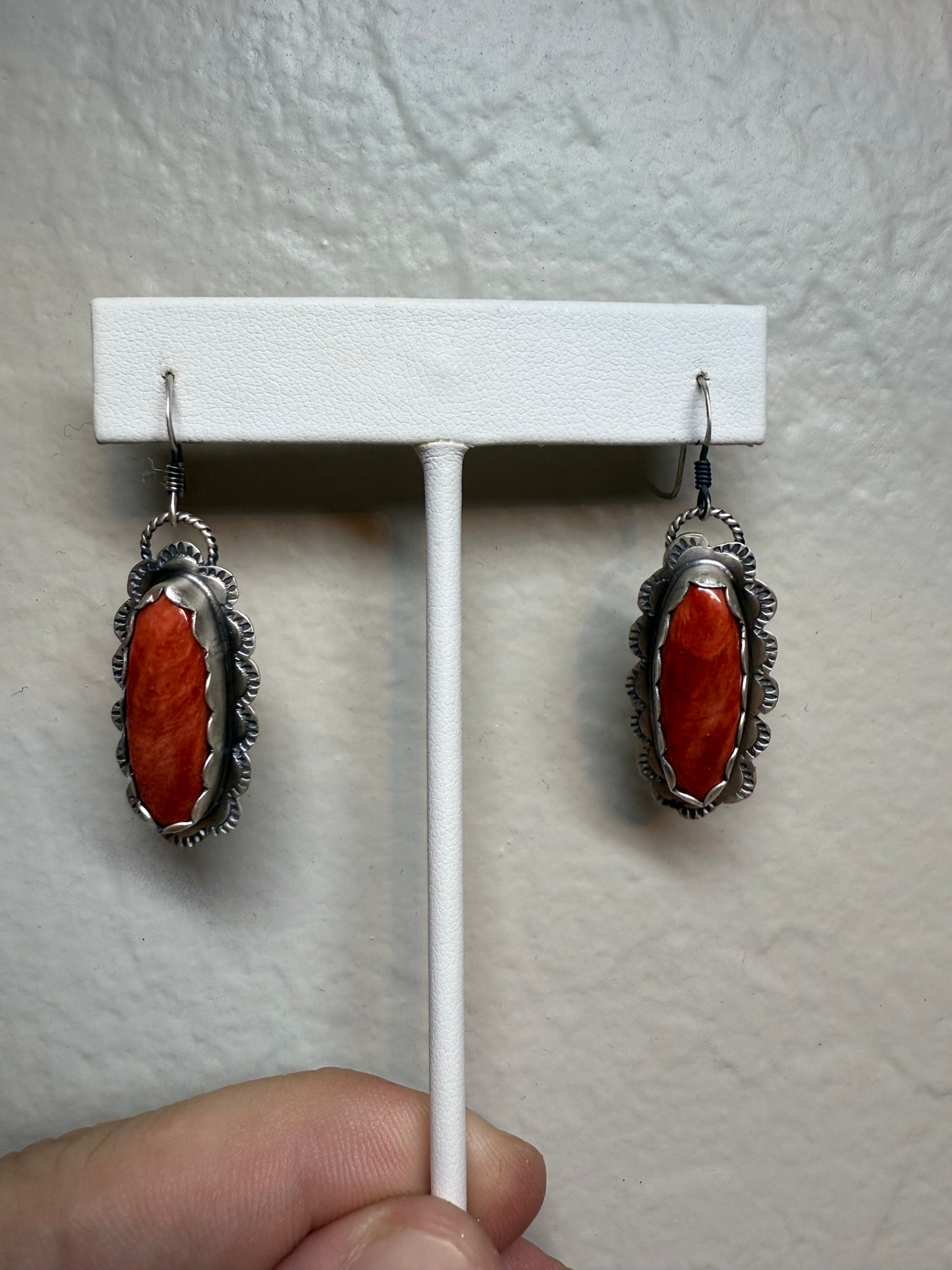 Red Spiney Stamped Earrings