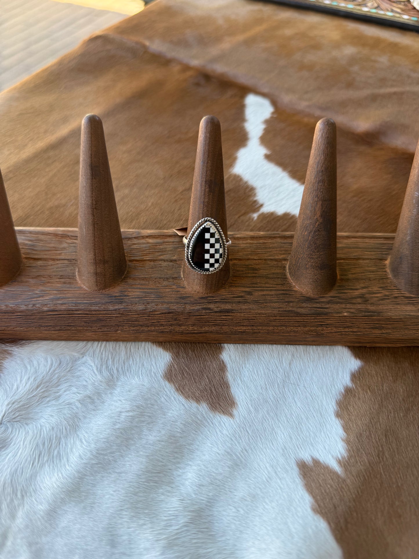 Black Solid/Checkered Ring Size 8.75