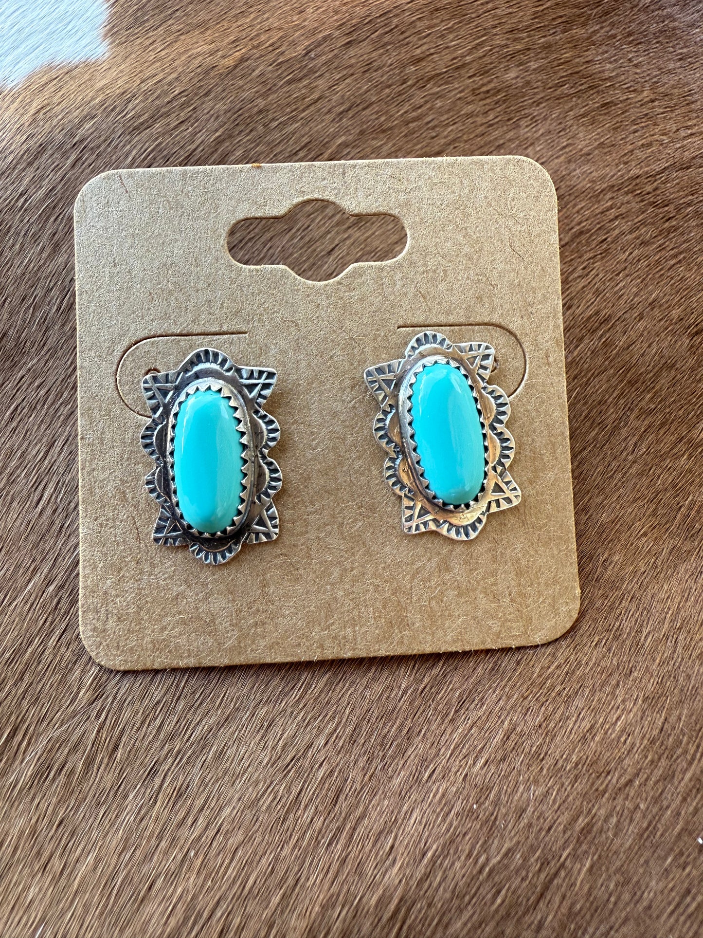 Stamped Kingman Turquoise Earrings
