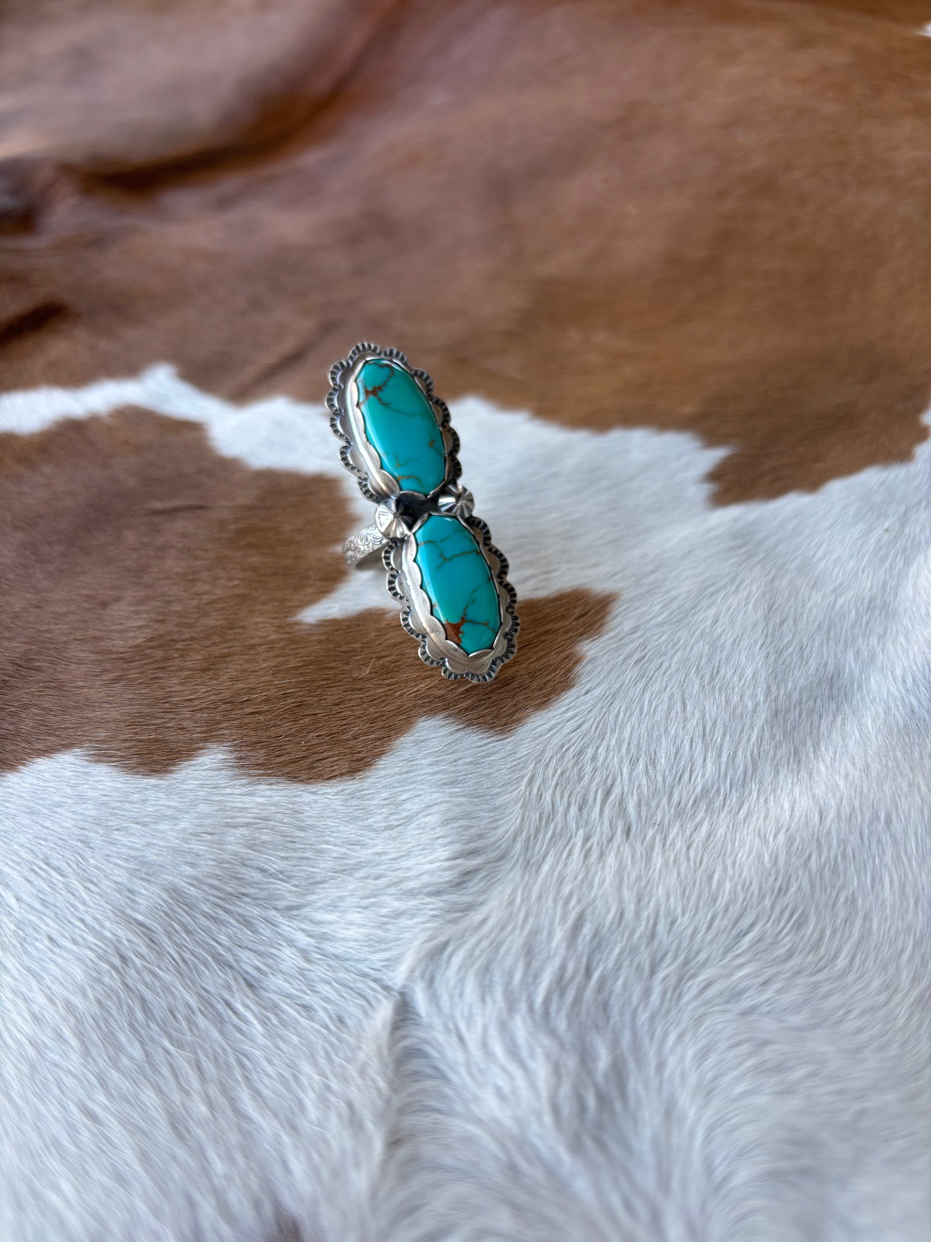 Sonoran Turquoise Double Stone Stamped Ring Size 6 – Burnt Cedar