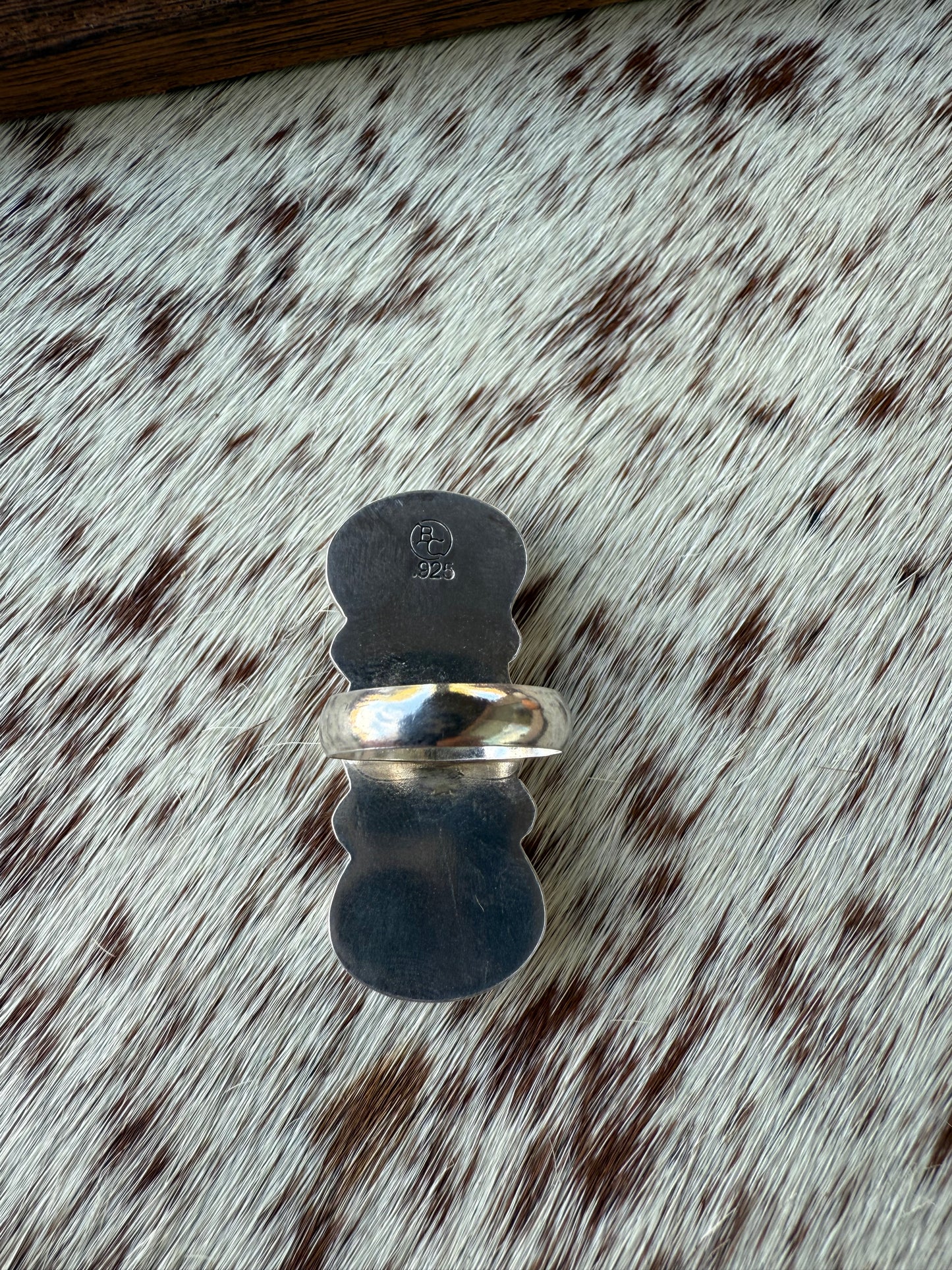 Pink Conch and Black Obsidian Ring Size 7