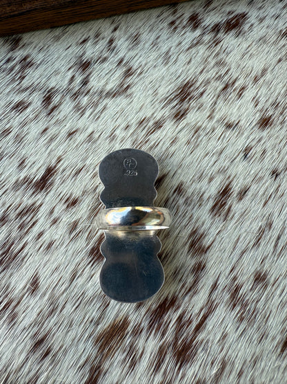 Pink Conch and Black Obsidian Ring Size 7