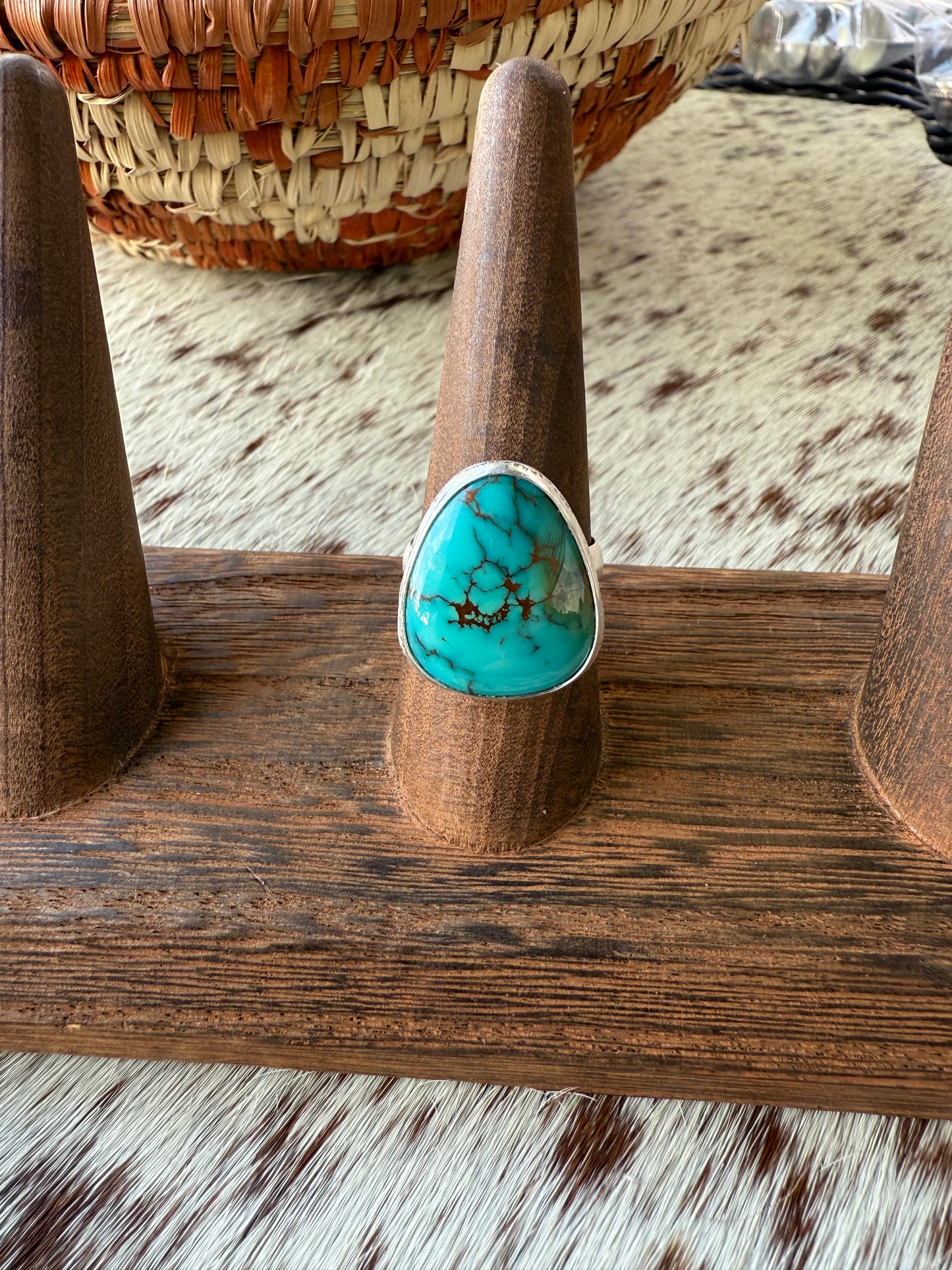 Royston Stamped Turquoise Ring Size 7.5
