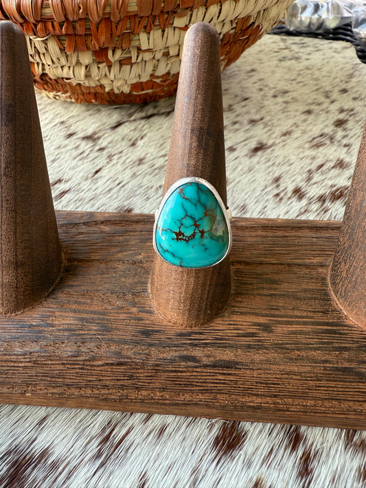 Royston Stamped Turquoise Ring Size 7.5