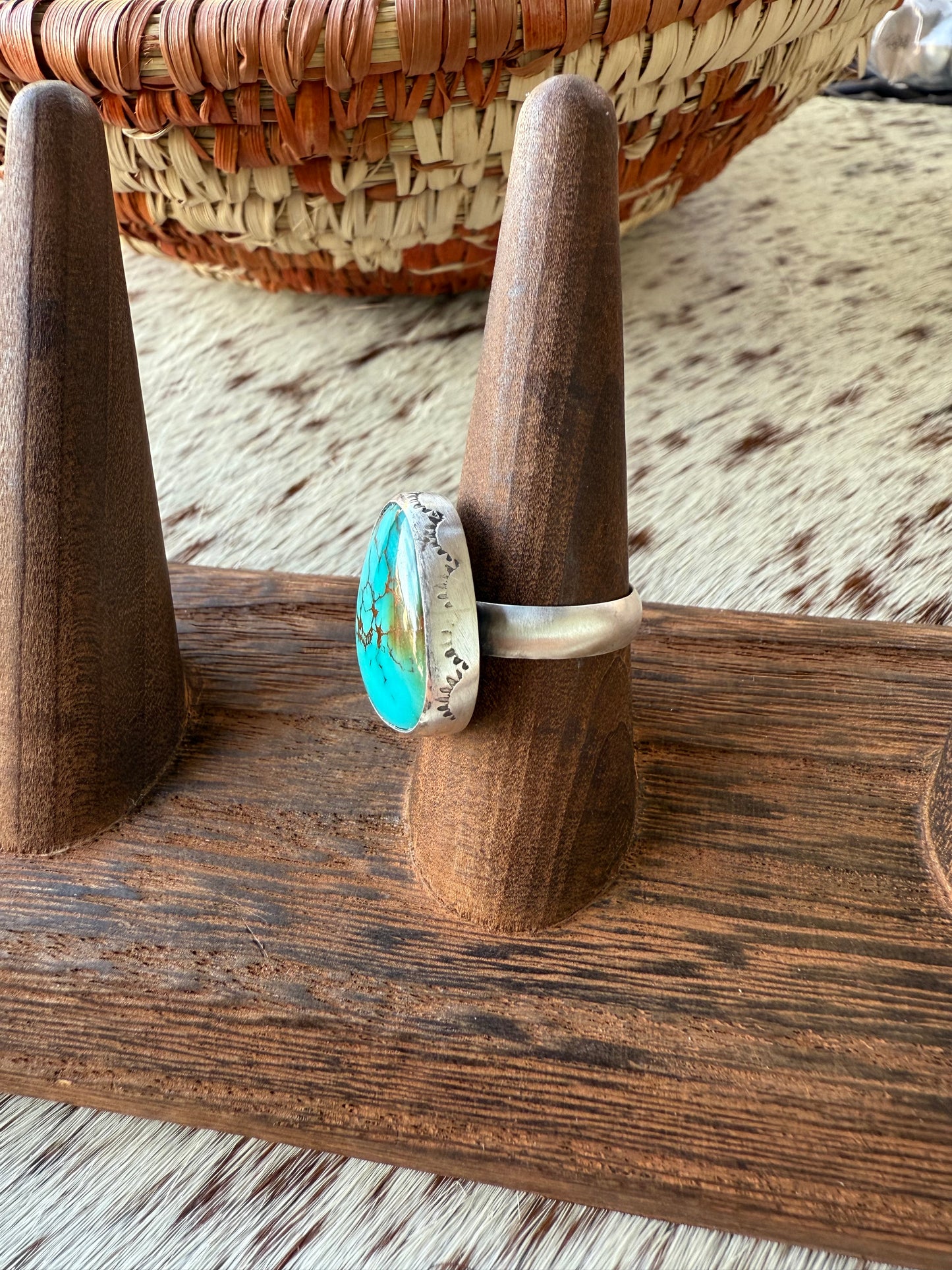 Royston Stamped Turquoise Ring Size 7.5
