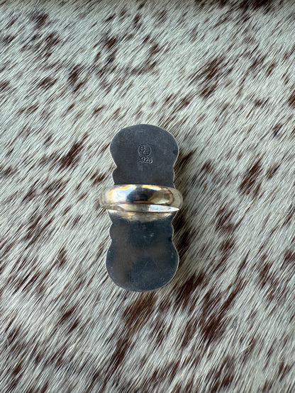 Pink Conch and Black Obsidian Ring size 8.5