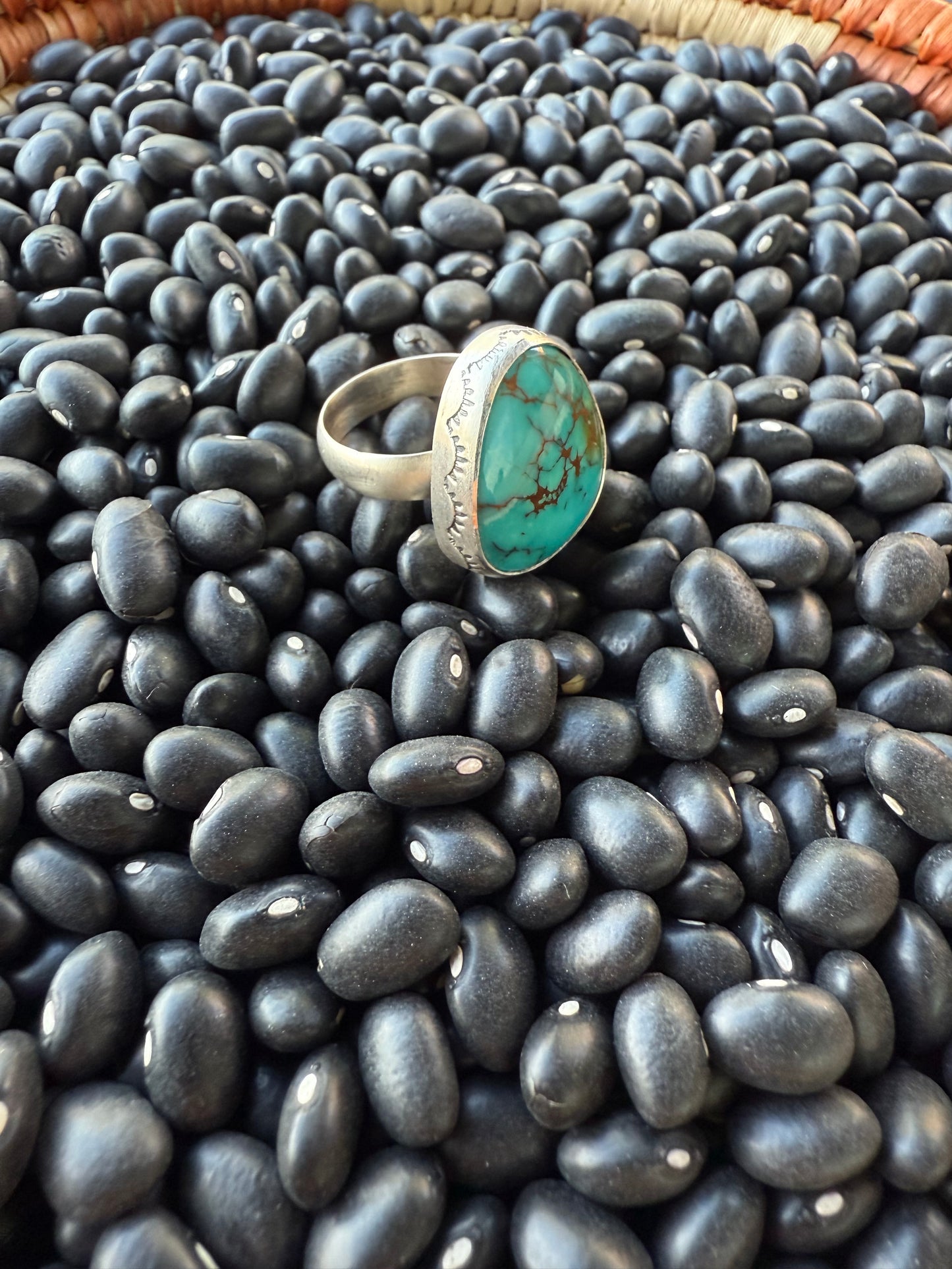 Royston Stamped Turquoise Ring Size 7.5