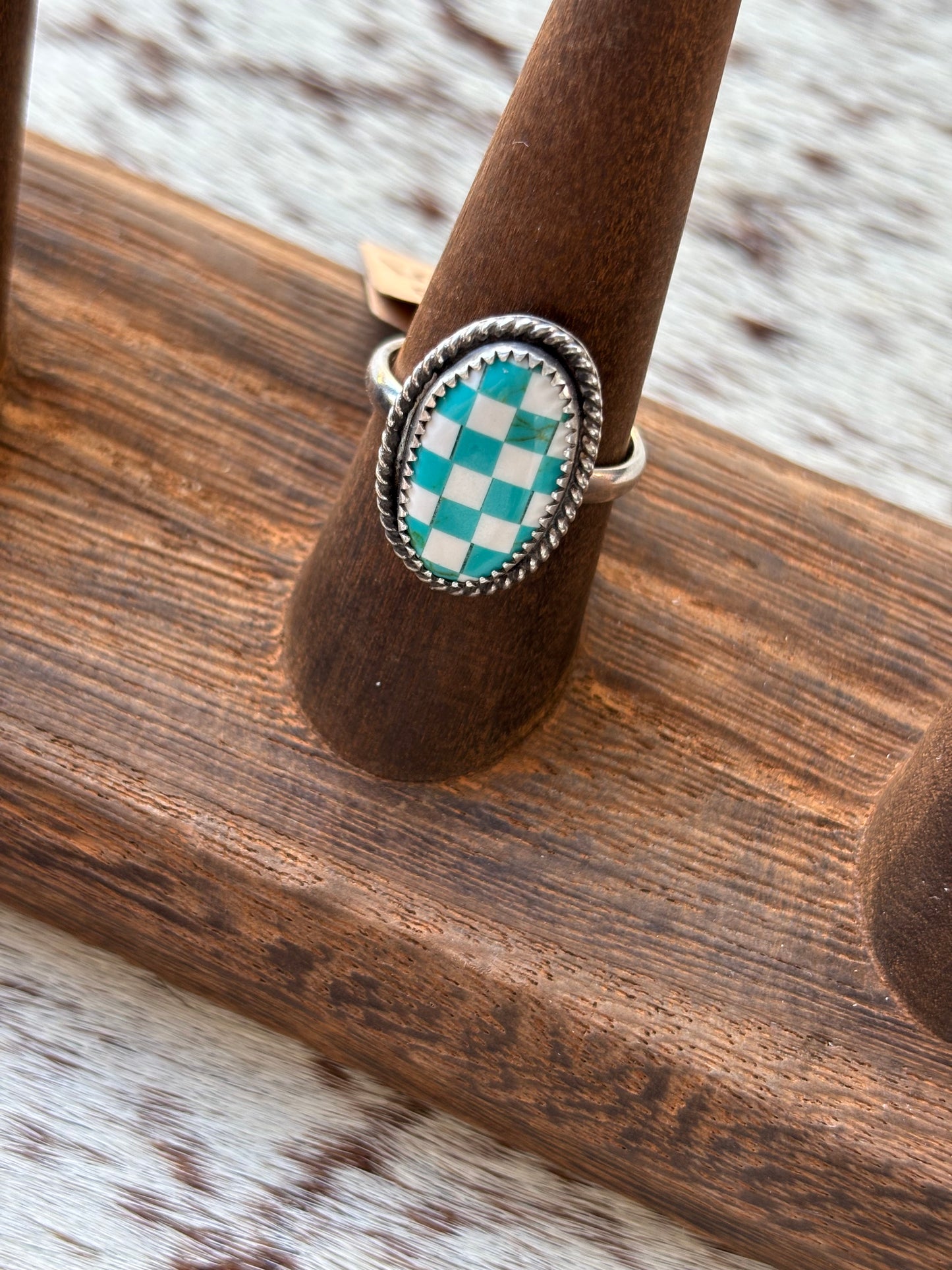Blue Checkered Ring Size 7.5