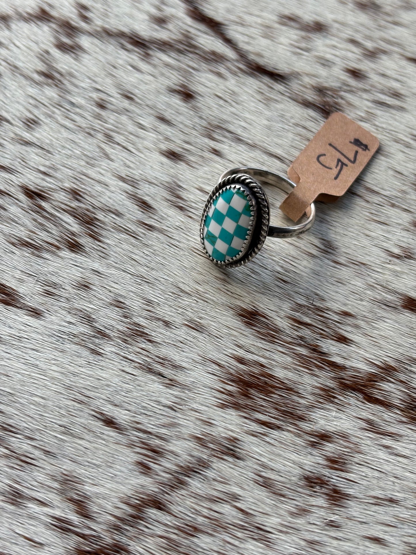 Blue Checkered Ring Size 7.5