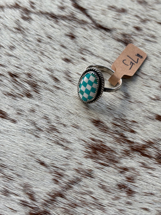 Blue Checkered Ring Size 7.5