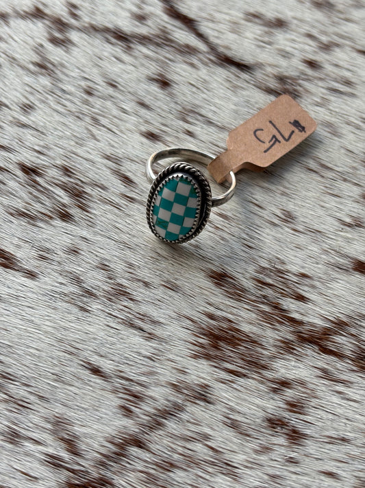 Blue Checkered Ring Size 7.5