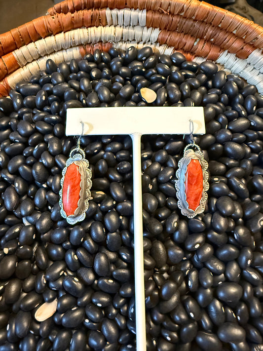 Red Spiney Stamped Earrings