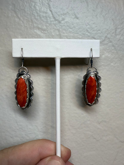 Red Spiny Stamped Earrings