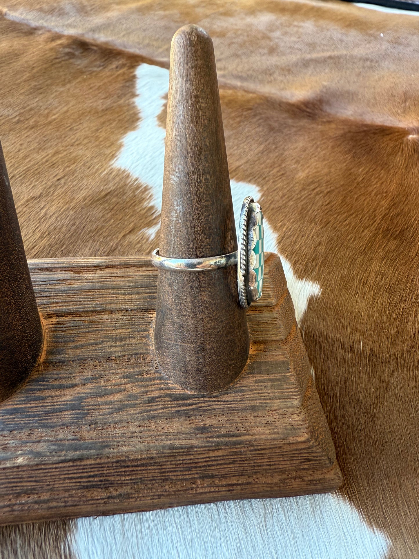 White/Blue Checkered Ring Size 7.5