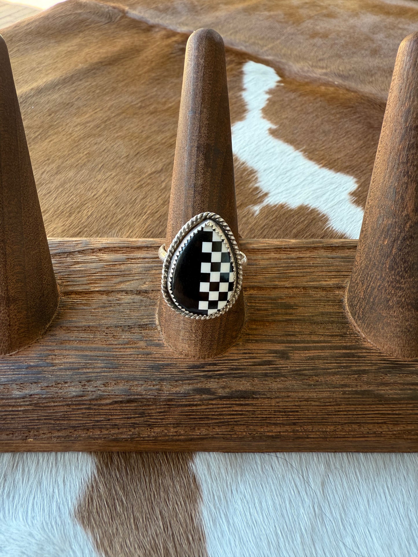 Black Solid/Checkered Ring Size 8.75