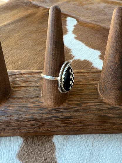 Black Solid/Checkered Ring Size 8.75