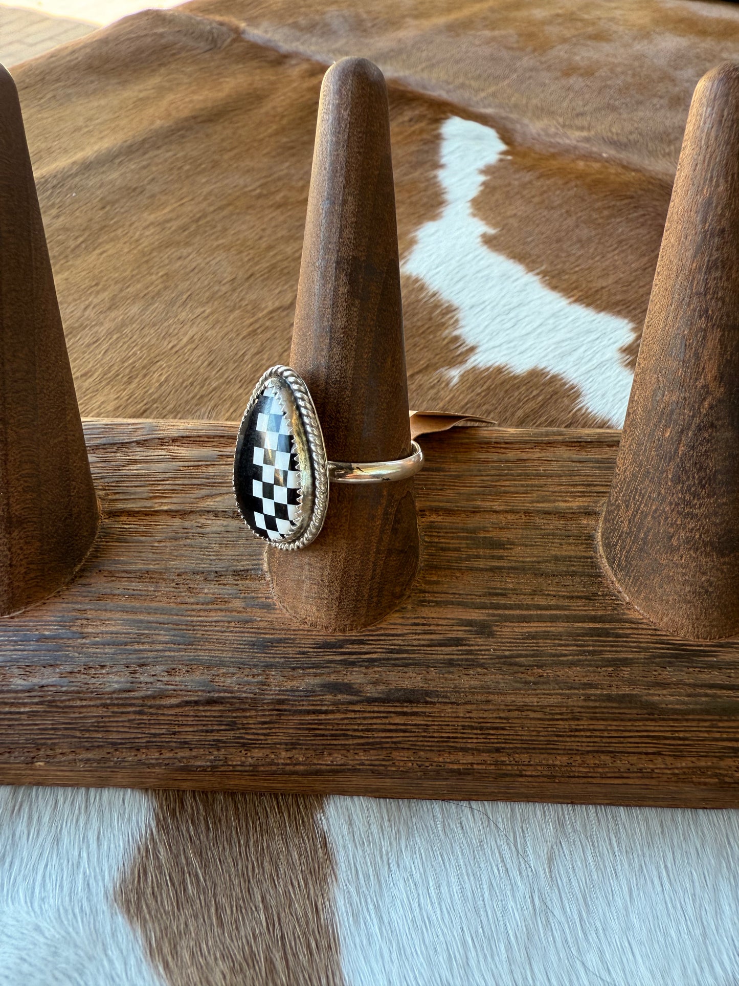 Black Solid/Checkered Ring Size 8.75