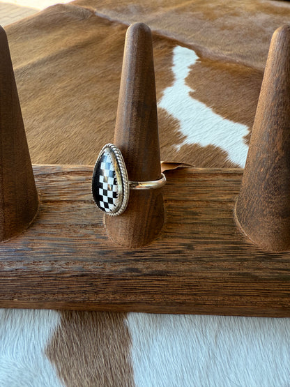 Black Solid/Checkered Ring Size 8.75