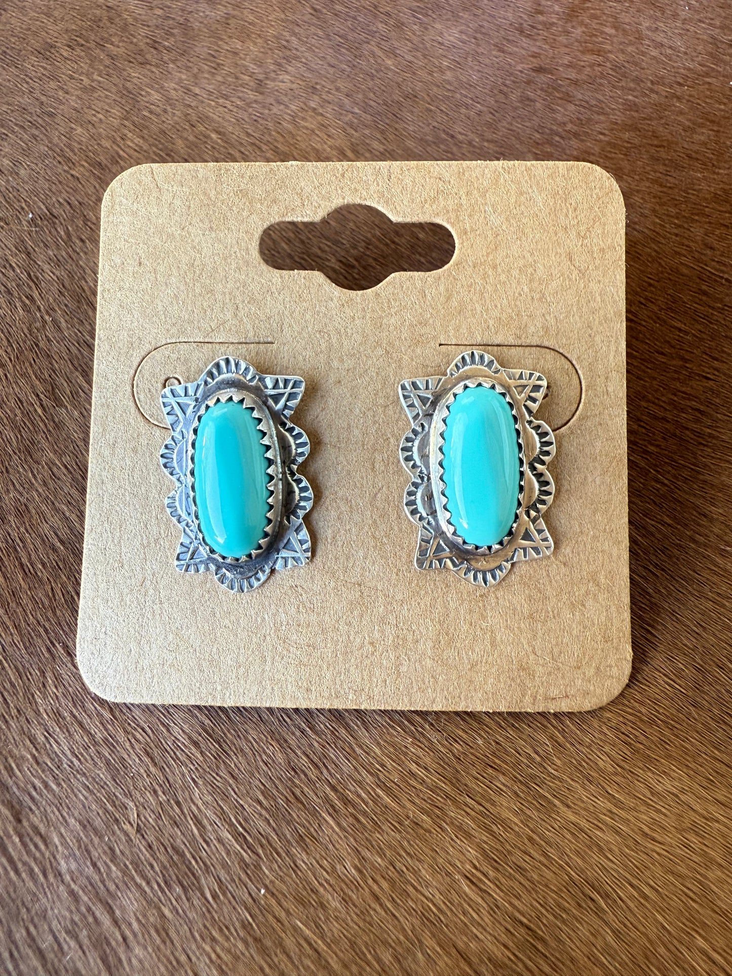 Stamped Kingman Turquoise Earrings