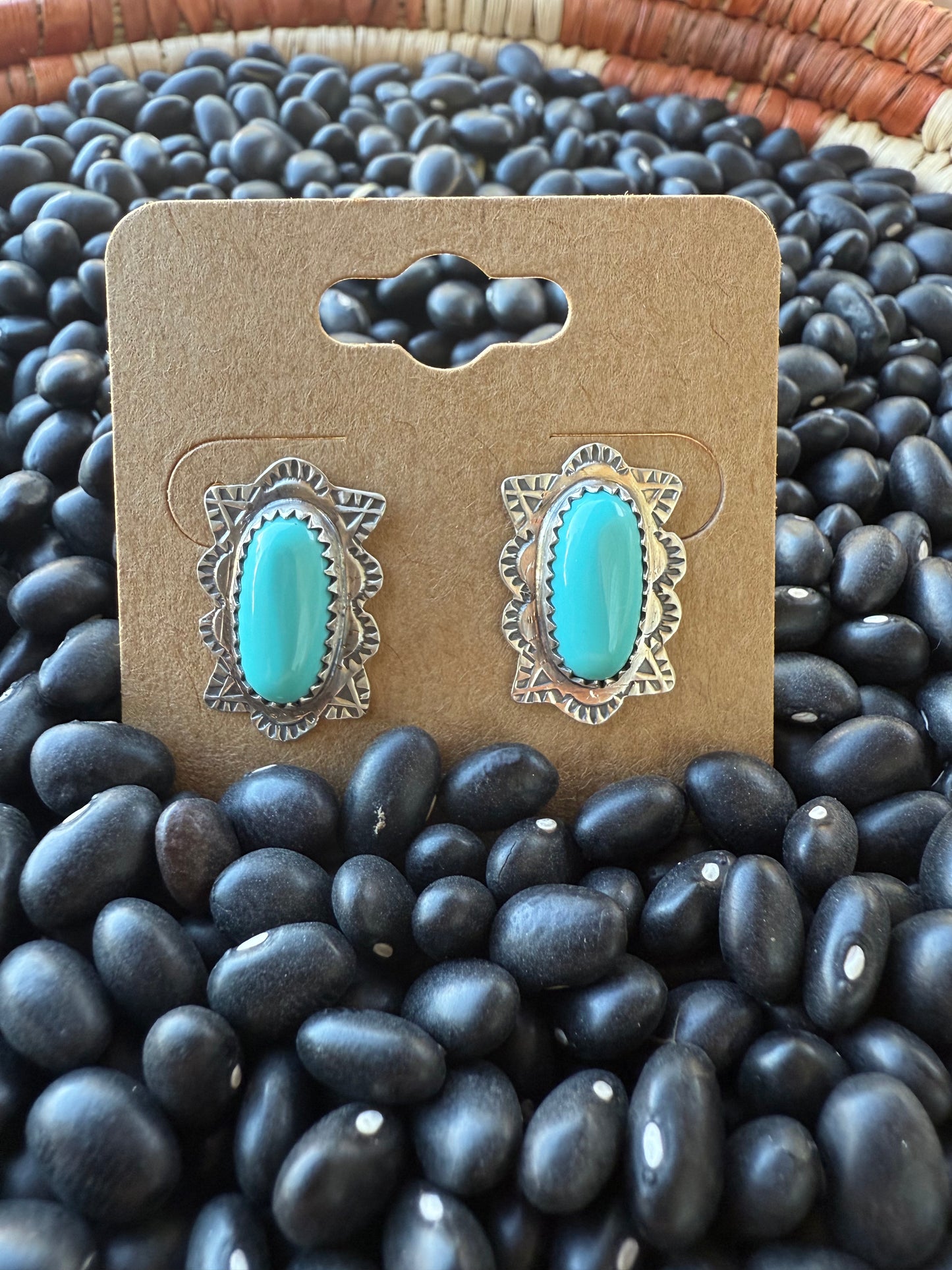 Stamped Kingman Turquoise Earrings