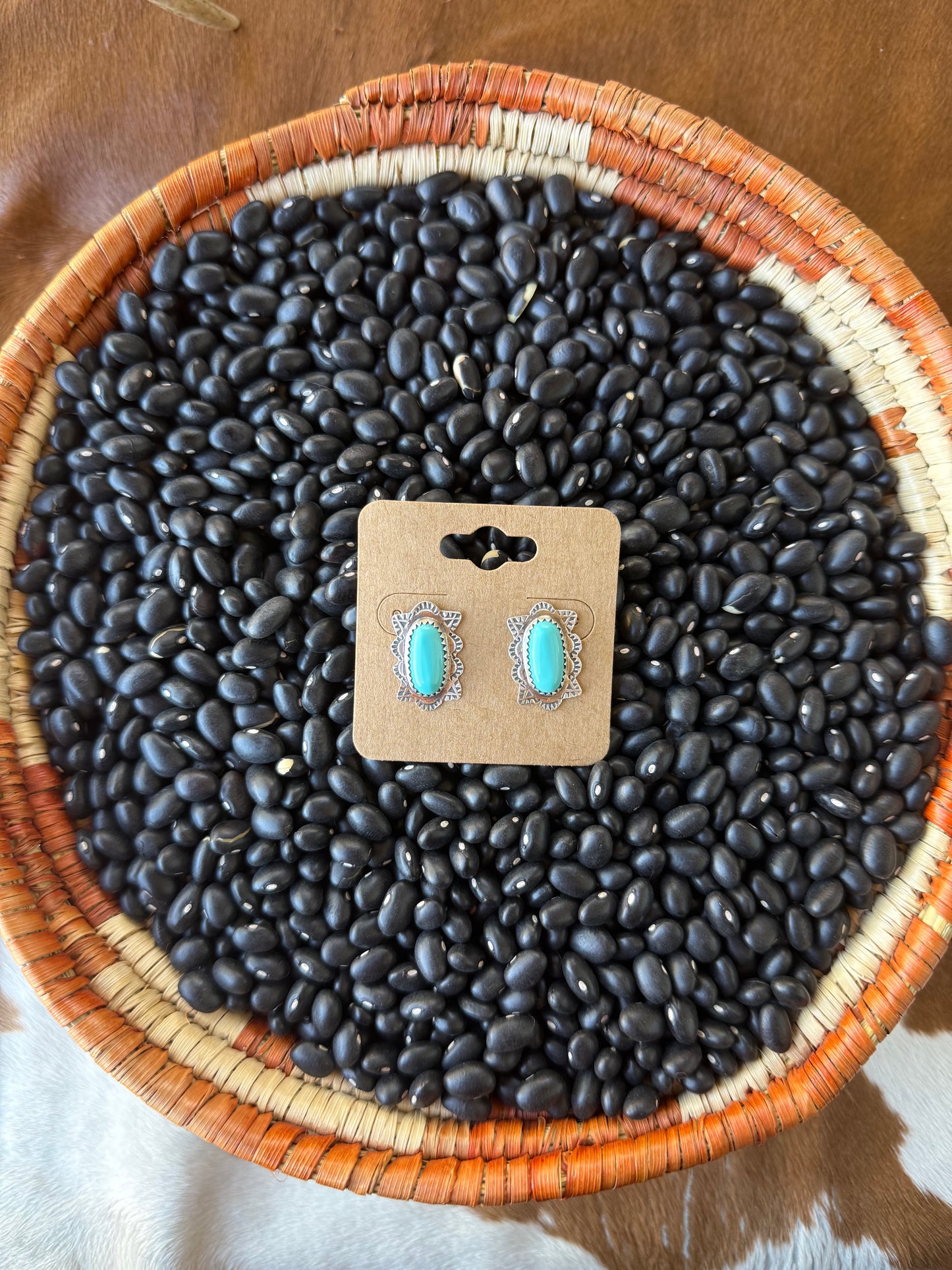 Stamped Kingman Turquoise Earrings