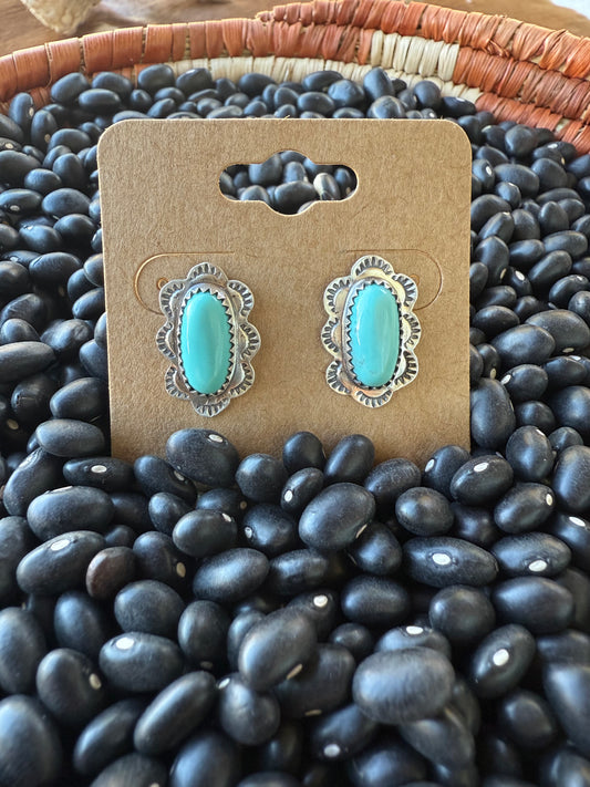 Stamped Kingman Turquoise Earrings
