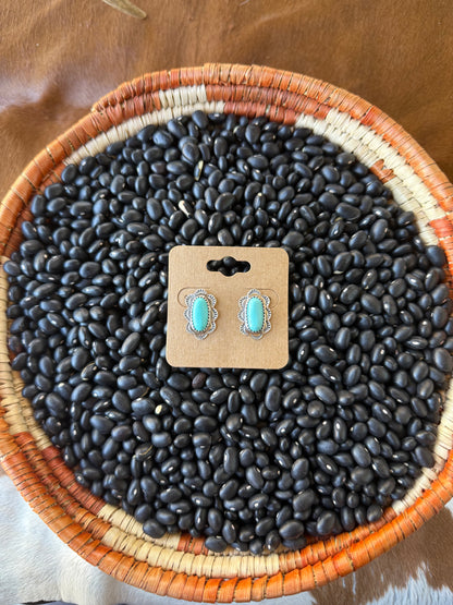 Stamped Kingman Turquoise Earrings
