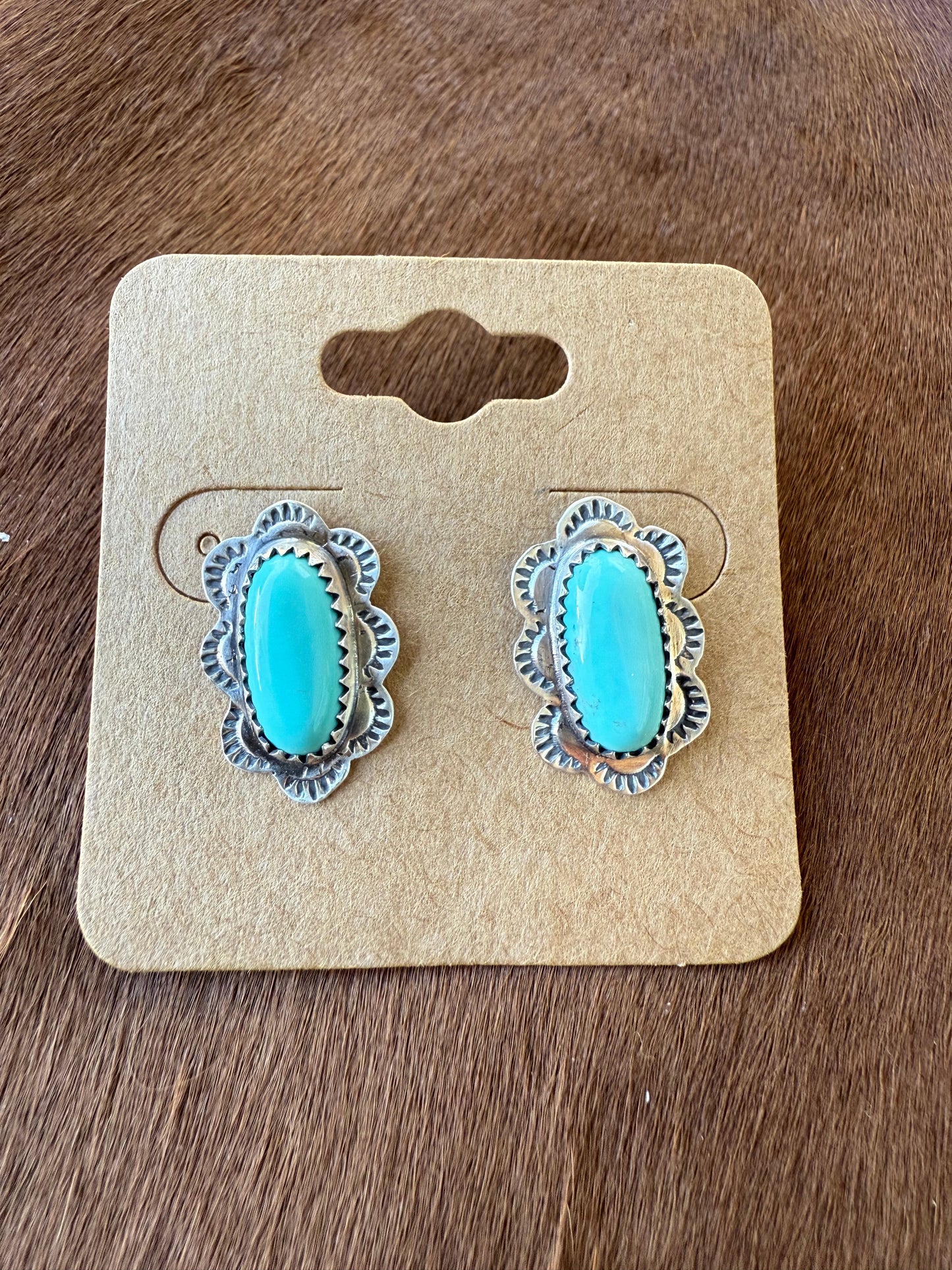 Stamped Kingman Turquoise Earrings