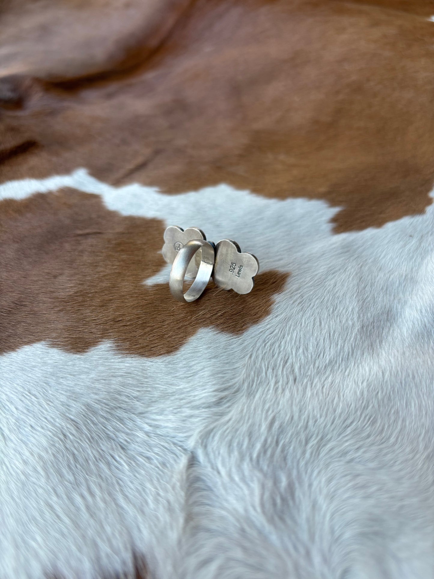 Turquoise Double Stone Flower Ring Size 6.25