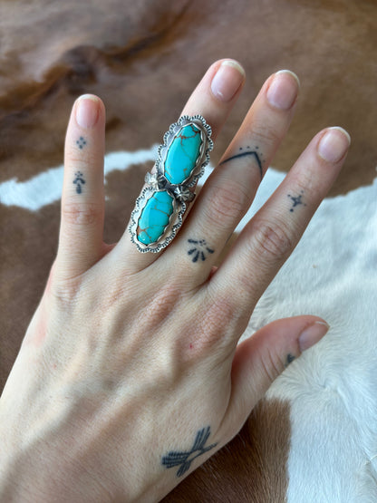 Sonoran Turquoise Double Stone Stamped Ring Size 6